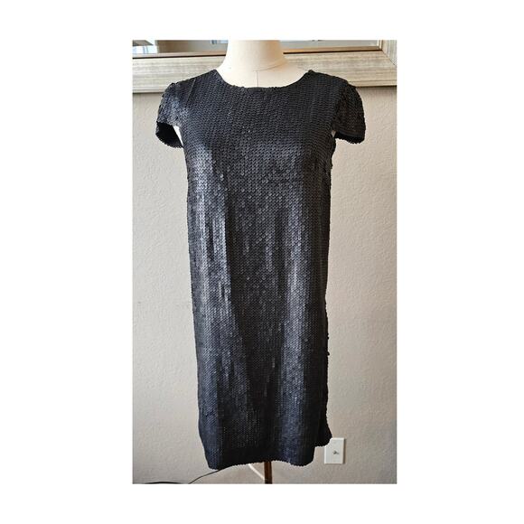 Theory 100% Silk Maryanka Matte Sequin Shift Mini Dress Women Size 0 Black Party - Picture 1 of 6